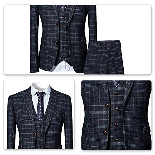 Checked Slim Fit Men's 3 Piece Suit, Black/Blue Checked Slim Fit Men's 3 Piece Suit, Black/Blue